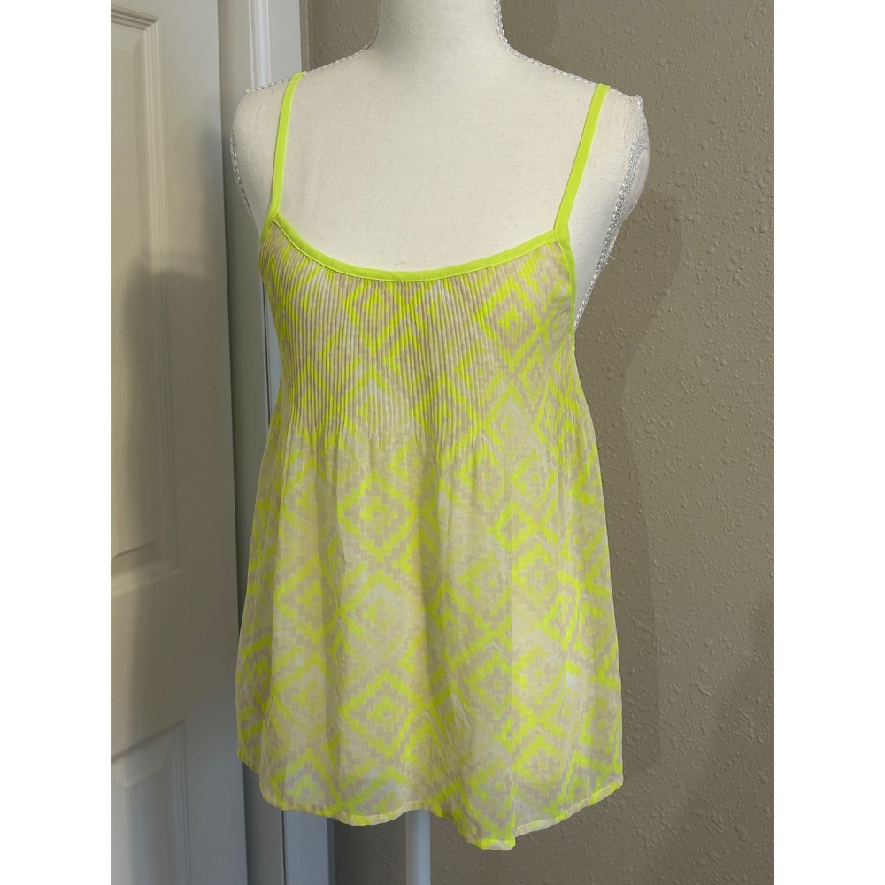 Festival Boho Party Neon Yellow Pleated Chiffon Camisole Tank Top Women Sm